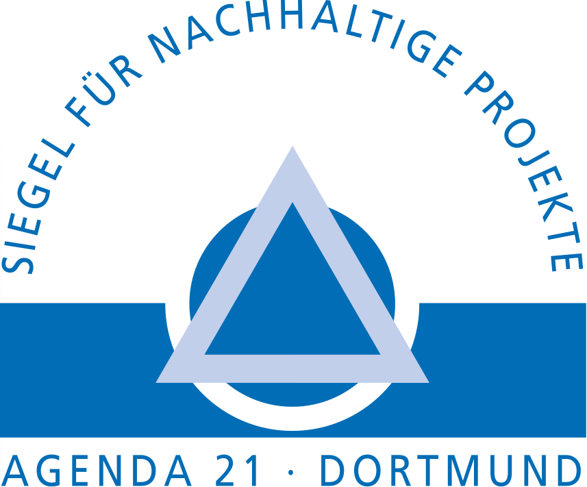 Logo der Agenda 21 Dortmund mit Dreieck, Kreis und Wasser-Elementen.