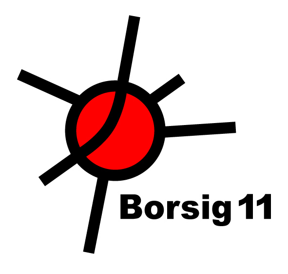 Logo mit roter Kreisscheibe, schwarzen strahlenförmigen Linien und Schriftzug Borsig 11.