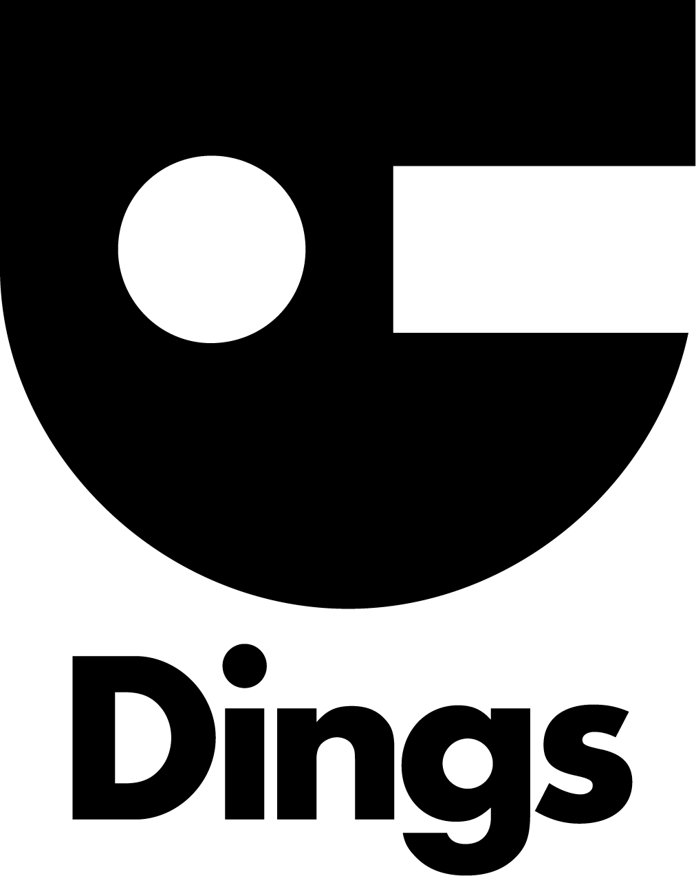 Logo des Vereins Dings mit stilisiertem Gesicht aus geometrischen Formen.