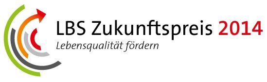 Logo des LBS Zukunftspreis 2014 mit Claim Lebensqualität fördern und farbigen Kreiselementen.