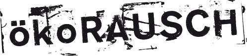 Schwarz-weißes Graffiti-Schriftzug ökoRAUSCH mit texturiertem, künstlerischem Stil.
