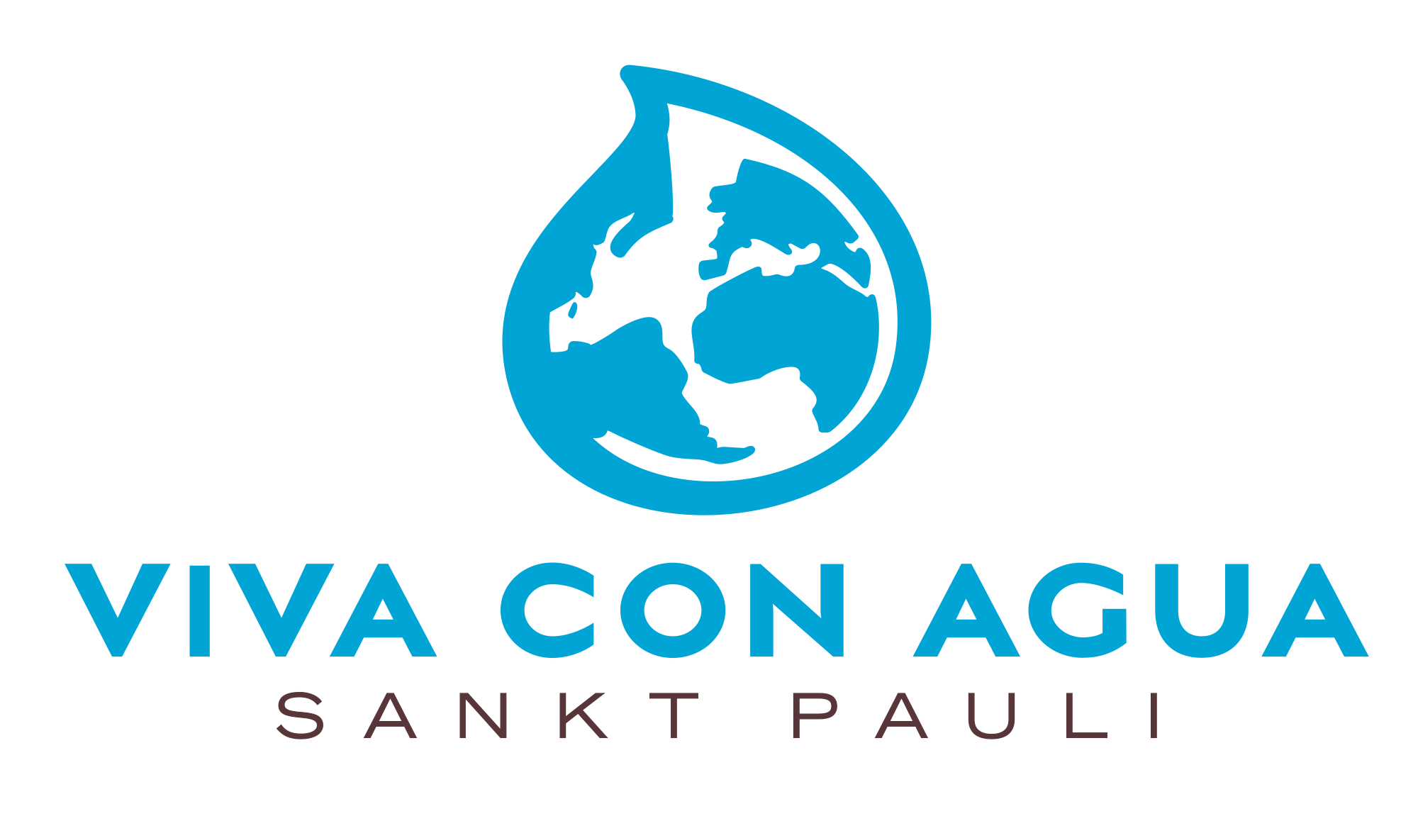 Logo von Viva con Agua Sankt Pauli mit stilisiertem Wassertropfen und Erdkugel.